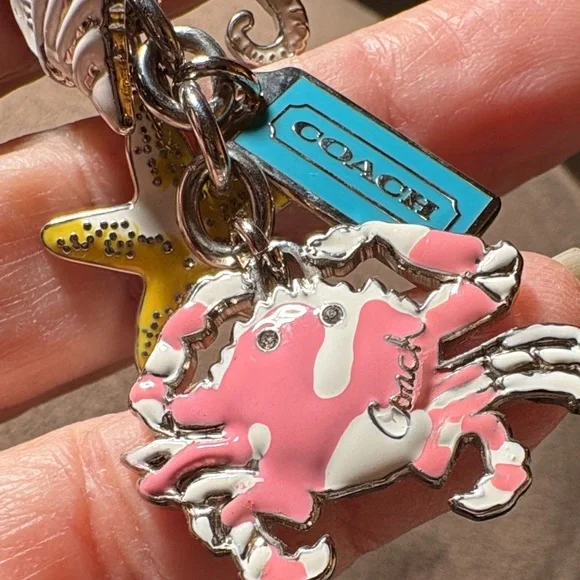 Coach Silver Keychain with Pink And White Crab And Other Colorful Beach Charms - Picture 4 of 6